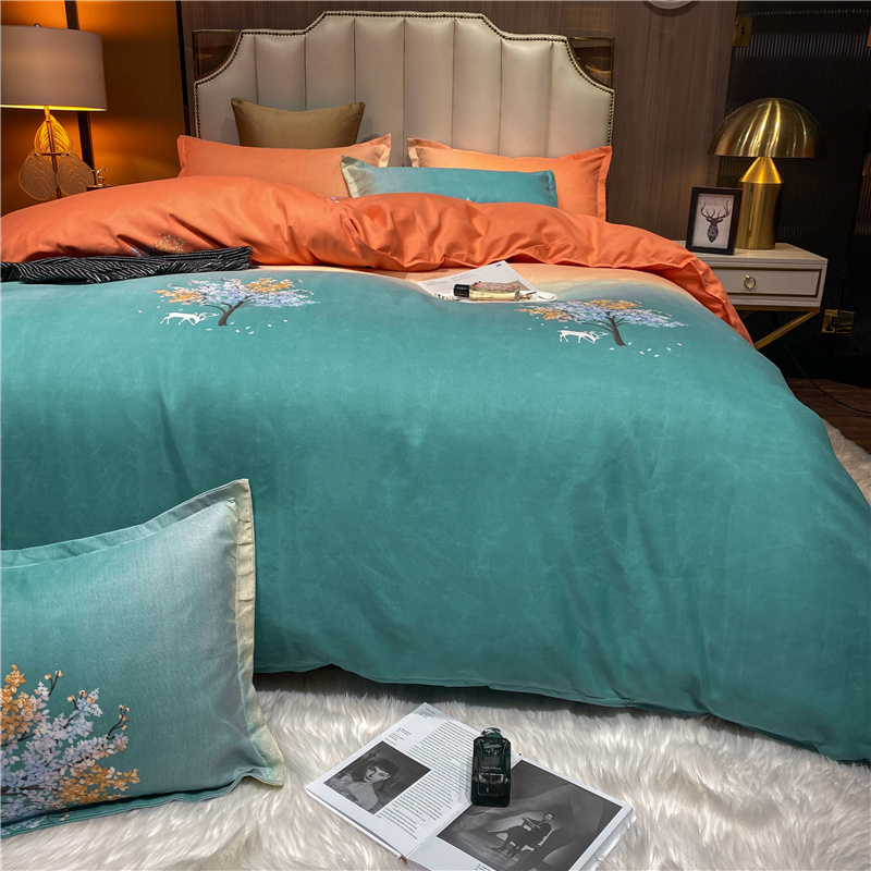 Wholesale Gradient Color Flower Printed Brushed Green Bedding Set Nihaojewelry display picture 13