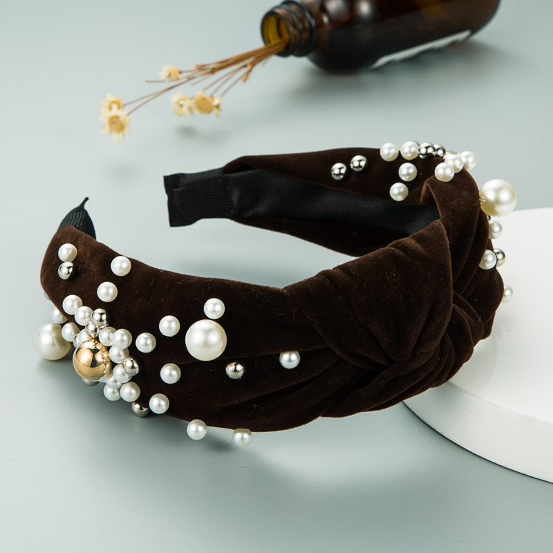 Velvet Inlaid Pearl Knotted Headband Wholesale Nihaojewelry display picture 9