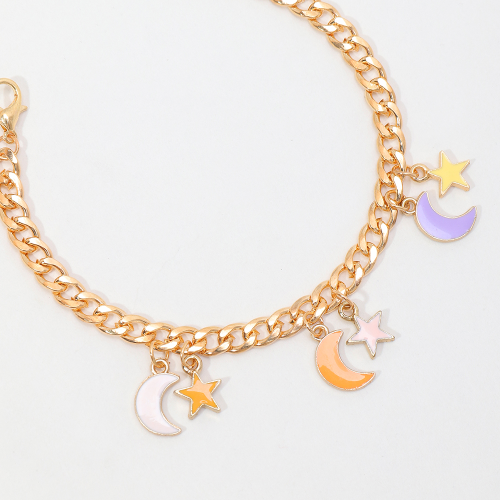 New Alloy Drop Oil Five-pointed Star Moon Pendent Bracelet Wholesale Nihaojewelry display picture 2