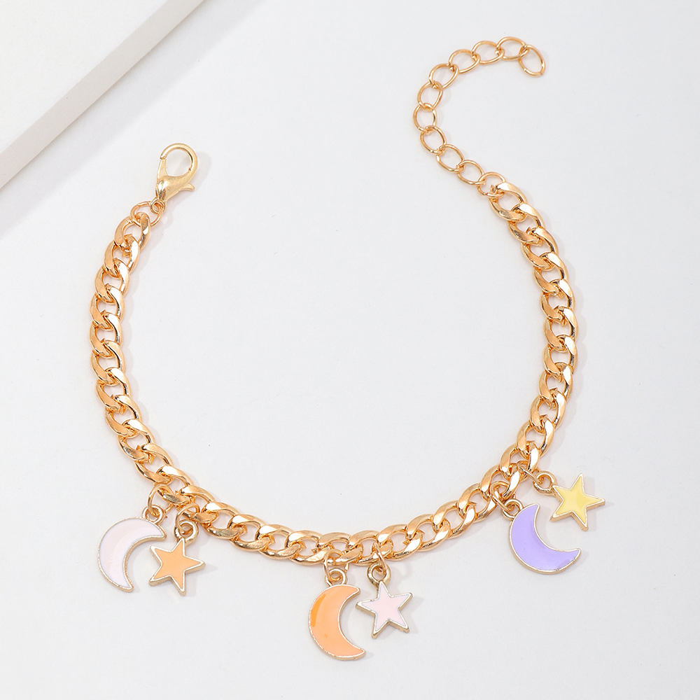 New Alloy Drop Oil Five-pointed Star Moon Pendent Bracelet Wholesale Nihaojewelry display picture 4