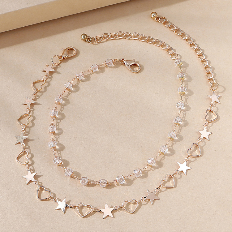 Fashion Five-star Peach Heart Double-layer Alloy Glass Anklet Wholesale Nihaojewelry display picture 1