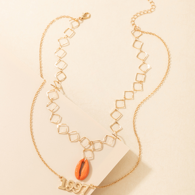 Wholesale Jewelry Orange Shell Pendant Double-layer Necklace Nihaojewelry display picture 4
