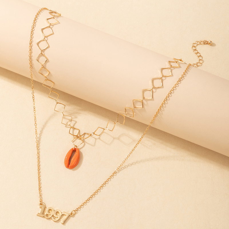 Großhandel Schmuck Orange Muschel Anhänger Doppelschicht Halskette Nihaojewelry display picture 5