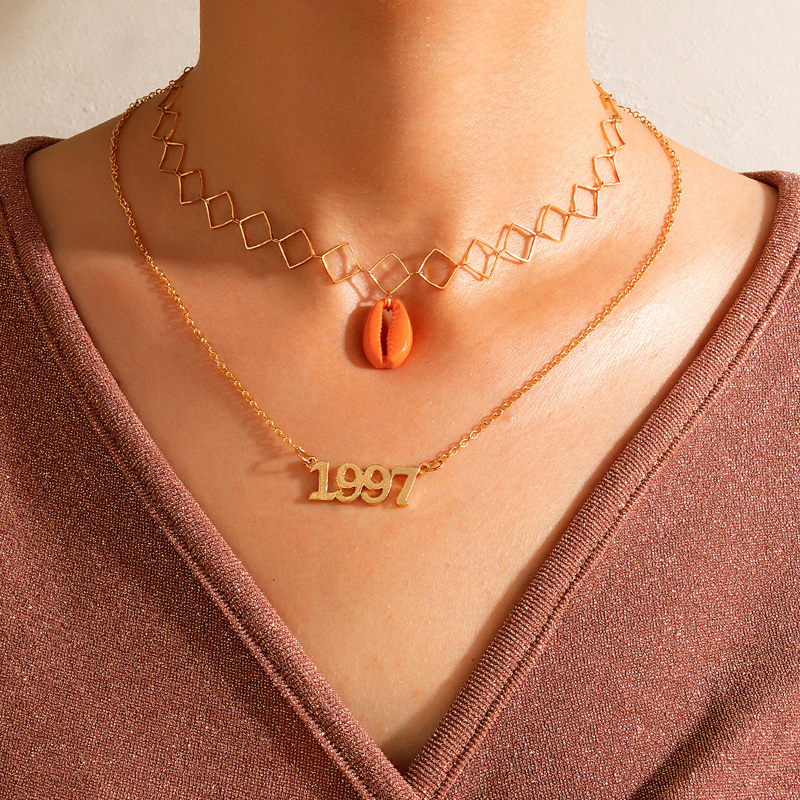 Großhandel Schmuck Orange Muschel Anhänger Doppelschicht Halskette Nihaojewelry display picture 8