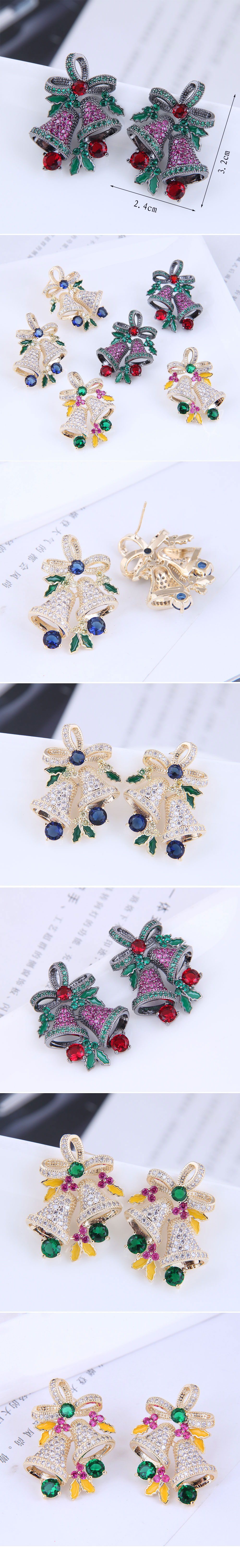 Wholesale Jewelry Christmas Bell Copper Inlaid Zircon Earrings Nihaojewelry display picture 1