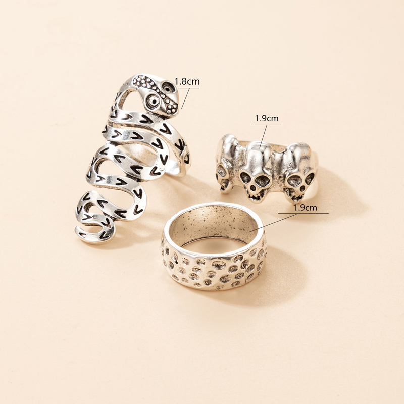 Wholesale Jewelry Snake-shaped Skull Ring Three-piece Set Nihaojewelry display picture 7