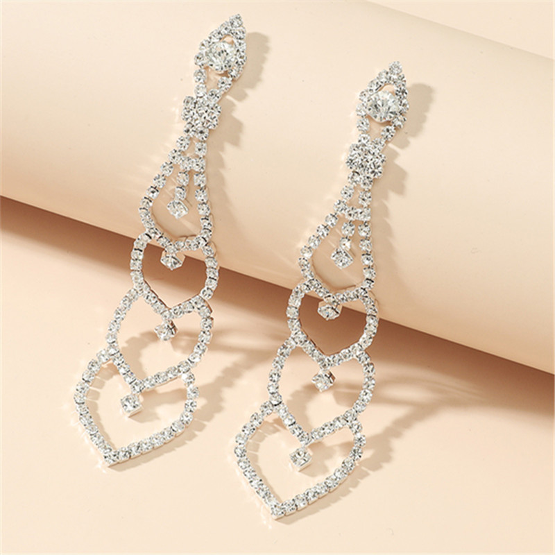 Fashion Heart-shaped Inlaid Zircon Long Earrings Wholesale Nihaojewelry display picture 1