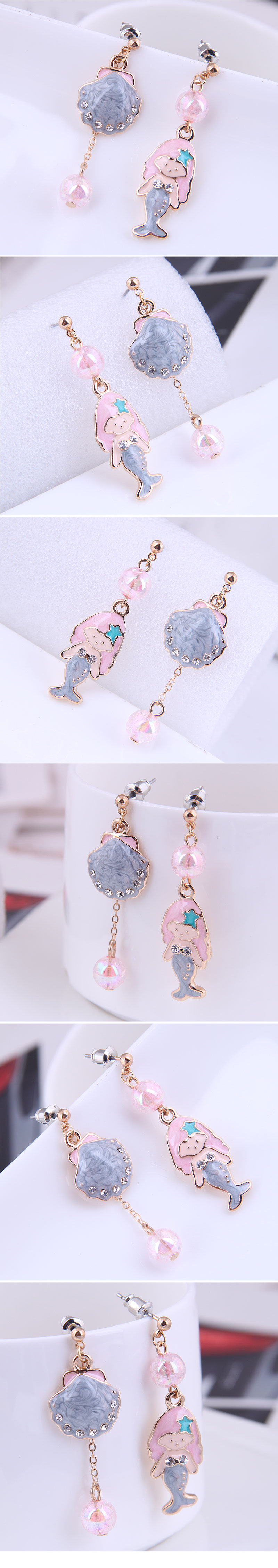 Korean Fashion Shell Mermaid Asymmetrical Earrings Wholesale Nihaojewelry display picture 1
