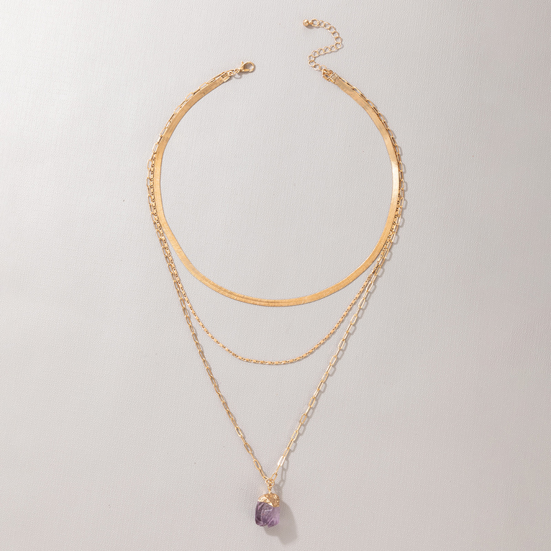 New Purple Natural Stone Pendent Multi-layer Golden Necklace Wholesale Nihaojewelry display picture 1