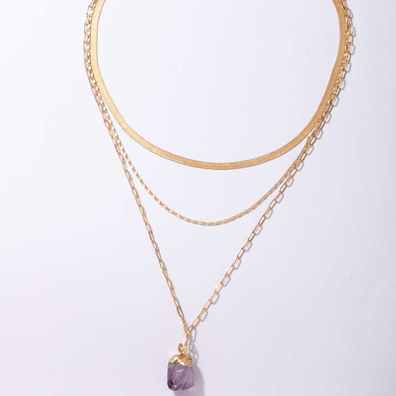 New Purple Natural Stone Pendent Multi-layer Golden Necklace Wholesale Nihaojewelry display picture 2