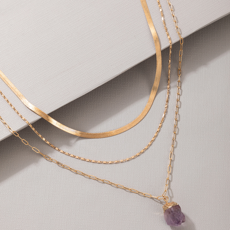 New Purple Natural Stone Pendent Multi-layer Golden Necklace Wholesale Nihaojewelry display picture 3