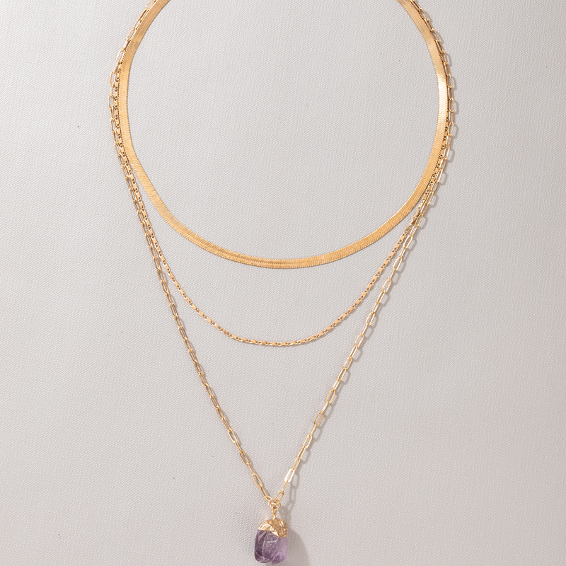 New Purple Natural Stone Pendent Multi-layer Golden Necklace Wholesale Nihaojewelry display picture 4