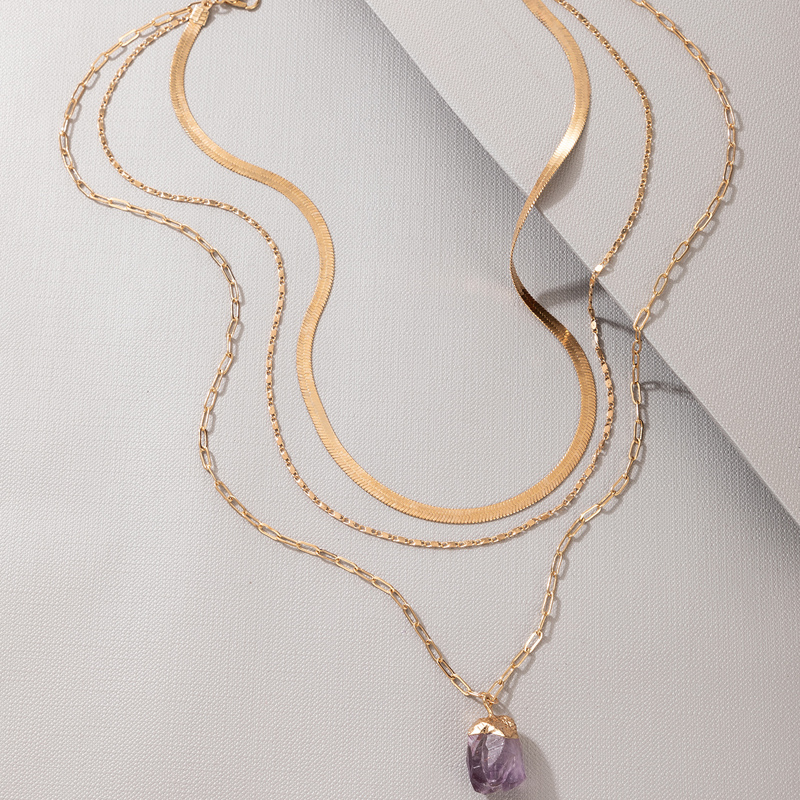 New Purple Natural Stone Pendent Multi-layer Golden Necklace Wholesale Nihaojewelry display picture 5