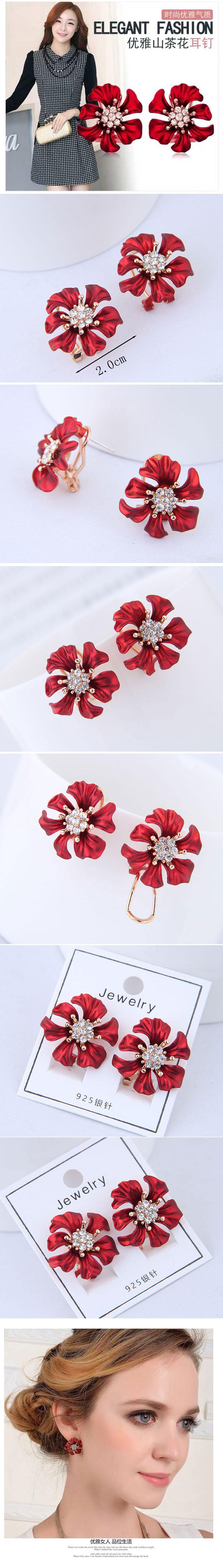 Fashion Flower Alloy Diamond Stud Earrings Wholesale Nihaojewelry display picture 1