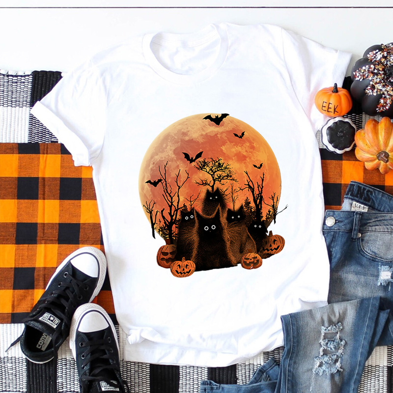 Frau T-shirt Kurzarm T-shirts Drucken Lässig Halloween-muster display picture 4