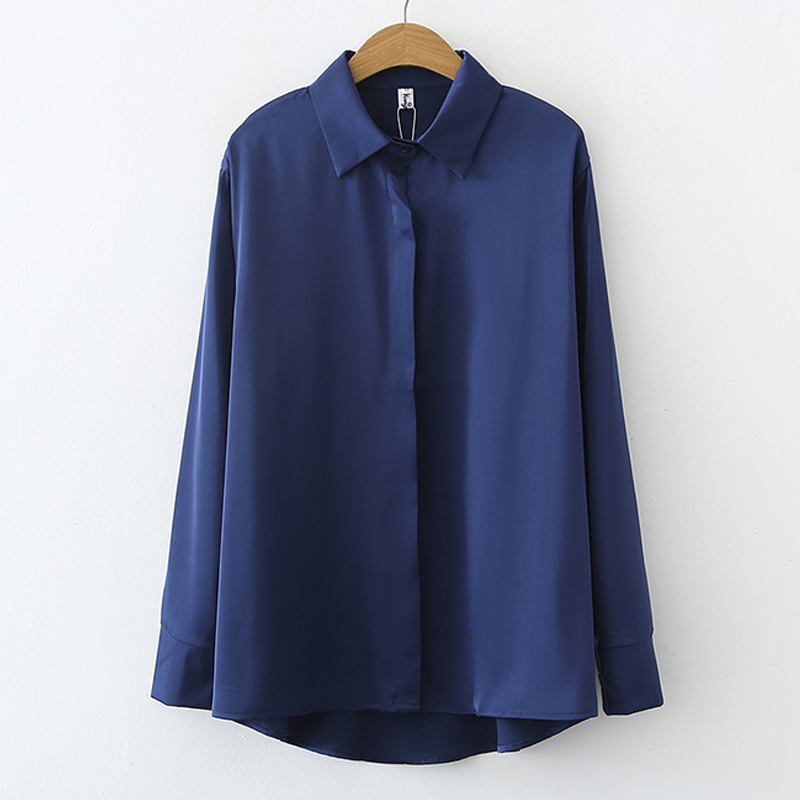 Solid Color Long-sleeved Satin Drape Shirt Wholesale Nihaojewelry display picture 5