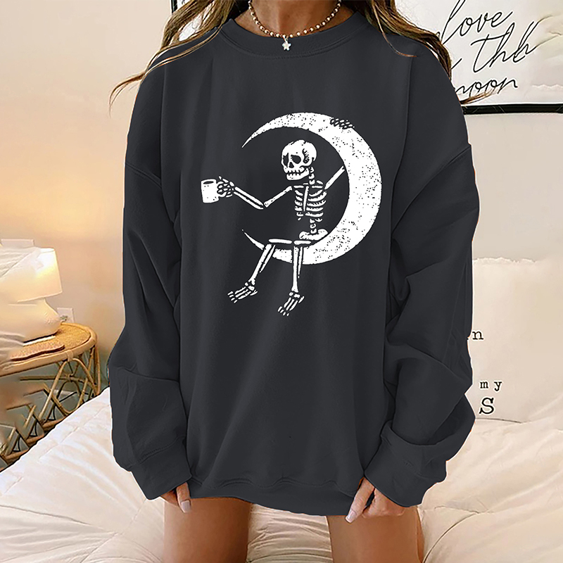 Wholesale Skull Moon Printed Round Neck Long-sleeved Sweater Nihaojewelry display picture 2