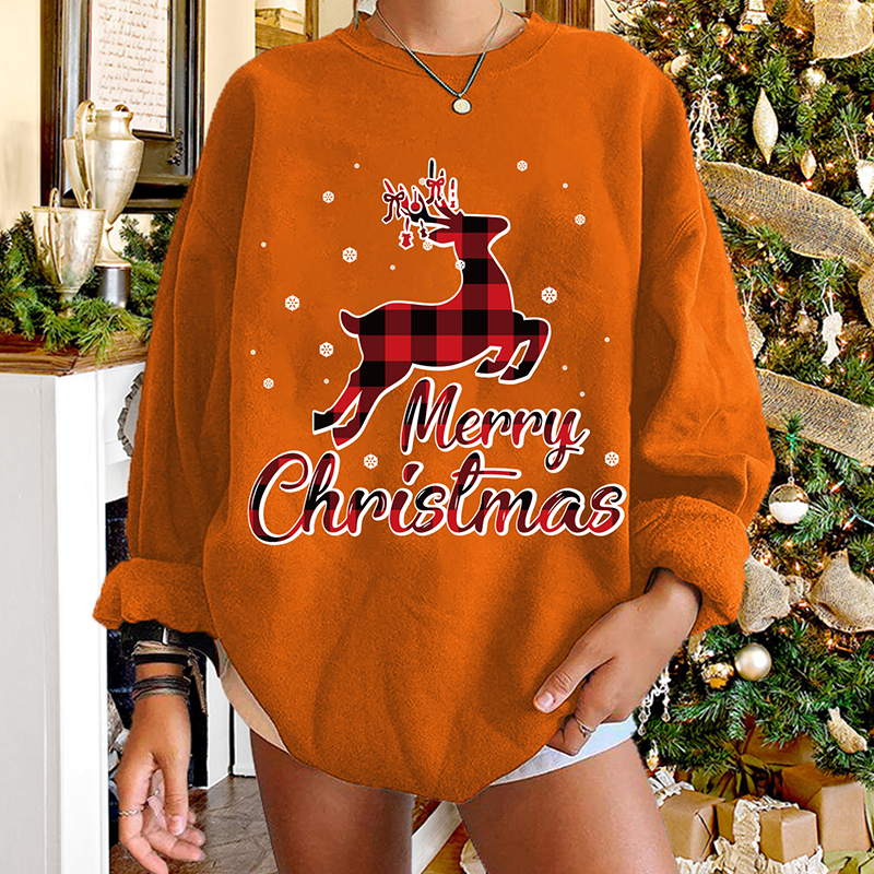 Round Neck Christmas Elk Plaid Print Long-sleeved Pullover Sweater Wholesale Nihaojewelry display picture 3