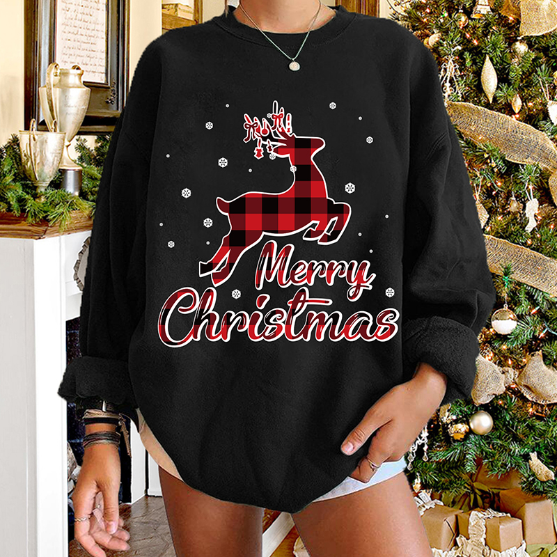 Round Neck Christmas Elk Plaid Print Long-sleeved Pullover Sweater Wholesale Nihaojewelry display picture 4