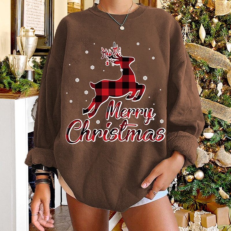 Round Neck Christmas Elk Plaid Print Long-sleeved Pullover Sweater Wholesale Nihaojewelry display picture 5