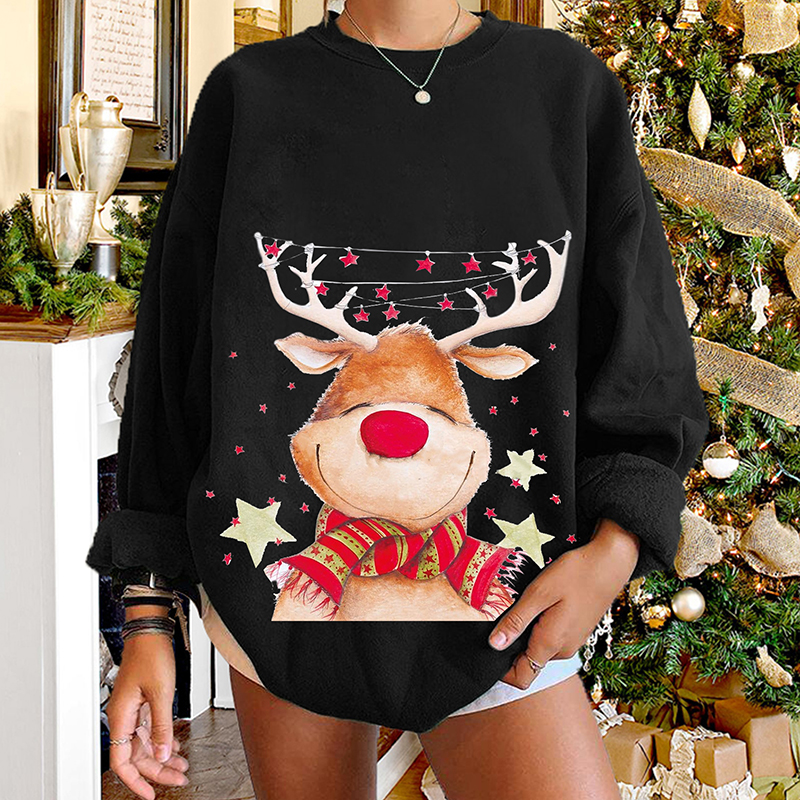 Round Neck Christmas Cartoon Elk Letter Print Long-sleeved Sweater Wholesale Nihaojewelry display picture 2