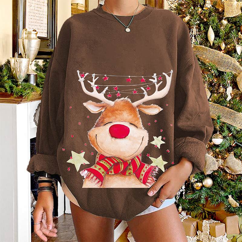 Round Neck Christmas Cartoon Elk Letter Print Long-sleeved Sweater Wholesale Nihaojewelry display picture 3