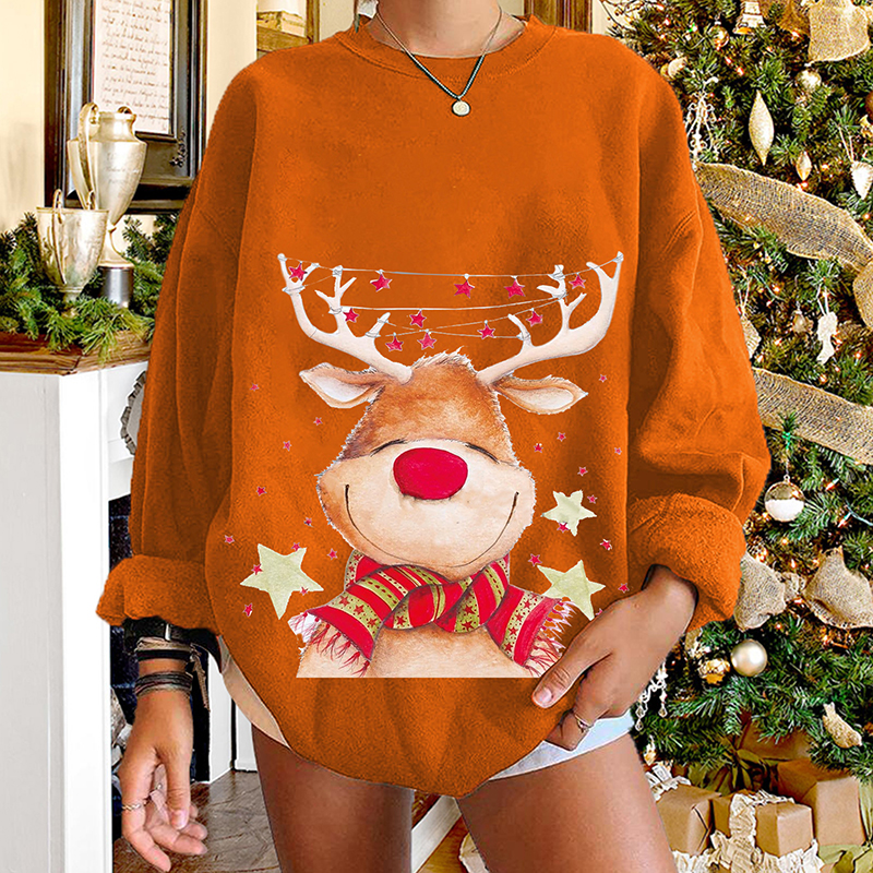 Round Neck Christmas Cartoon Elk Letter Print Long-sleeved Sweater Wholesale Nihaojewelry display picture 4