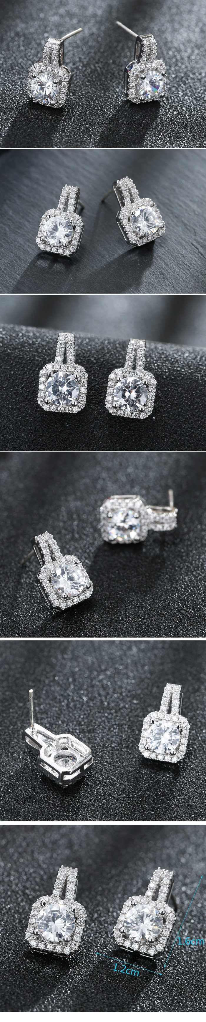 Boucles D&#39;oreilles En Cuivre Zircon Carré Tridimensionnel Simple En Gros Nihaojewelry display picture 1