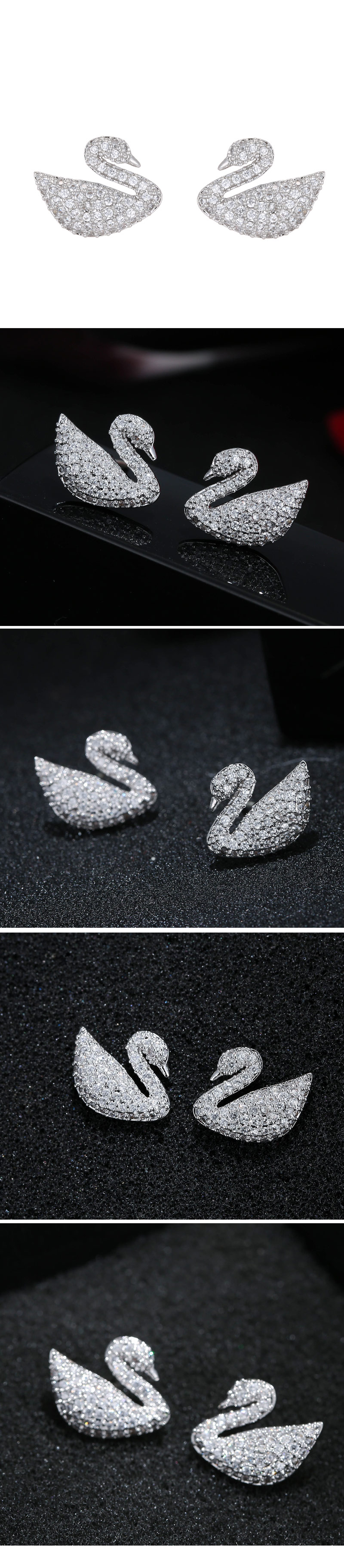 Fashion Inlaid Zirconium Swan Copper Stud Earrings Wholesale Nihaojewelry display picture 1