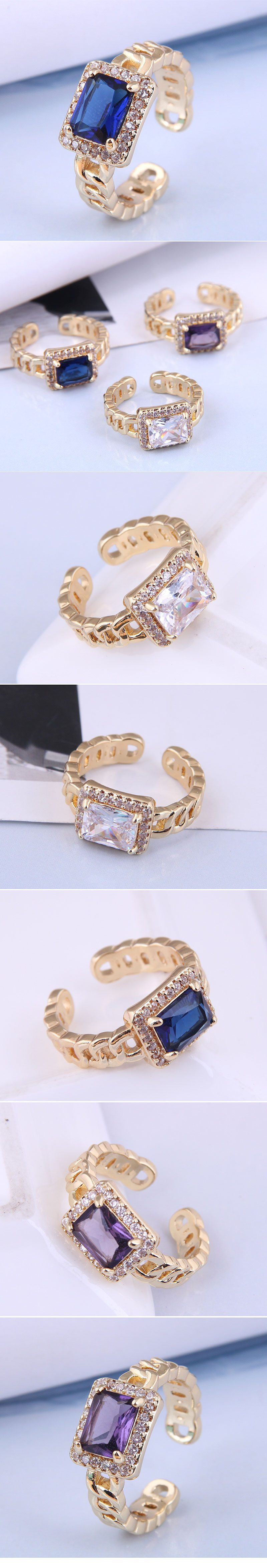 Moda Anillo Abierto De Diamantes Cuadrados Chapados En Oro Real Al Por Mayor Nihaojewelry display picture 1