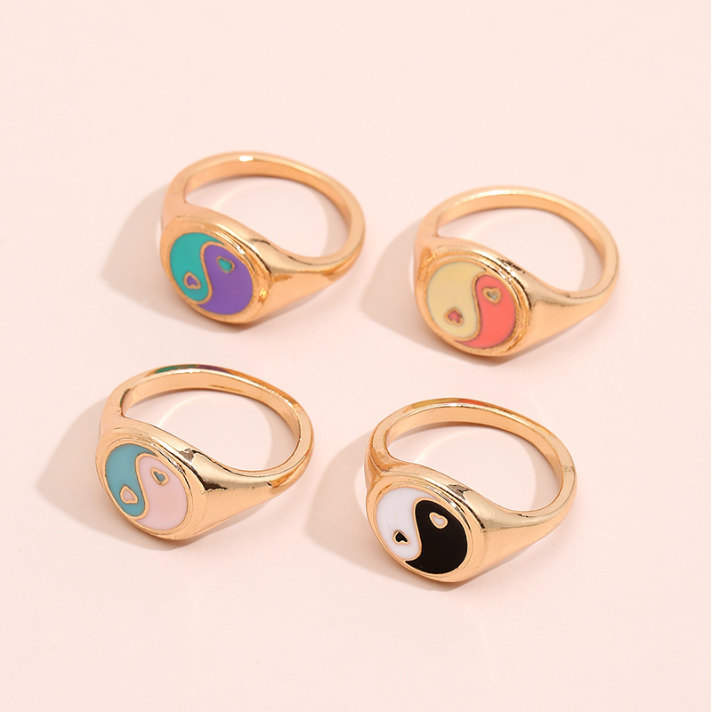 Wholesale Fashion Color Drip Oil Flower Alloy Ring Combination Hello Jewelry display picture 3