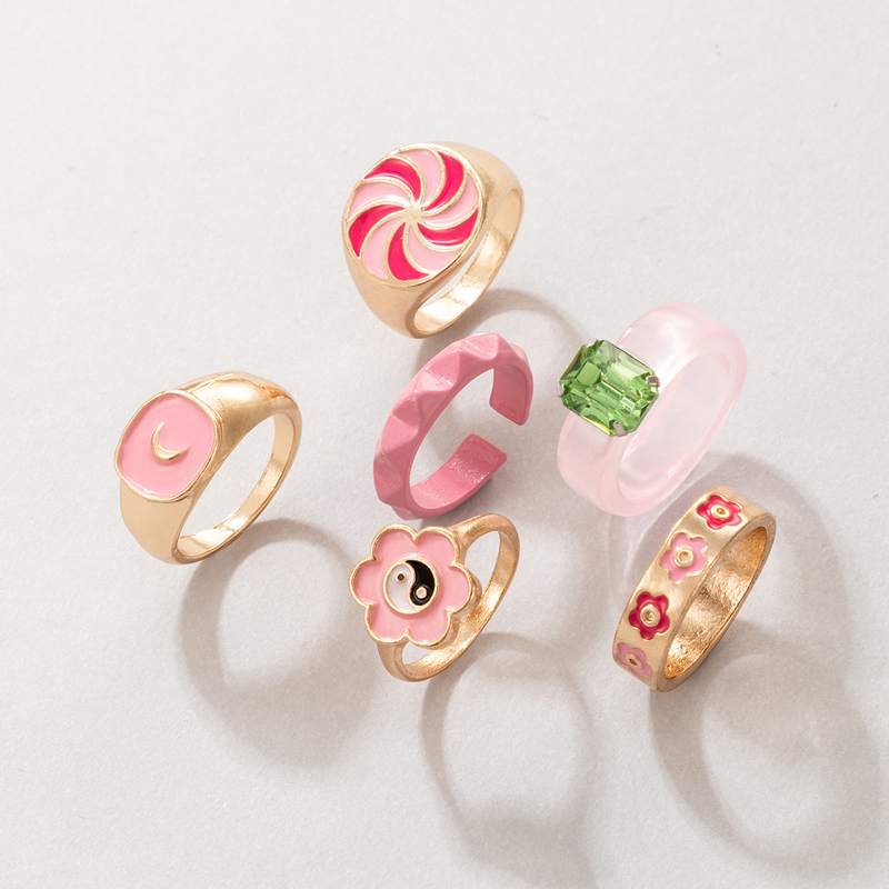Wholesale Creative Fashion Pink Windmill Flower Open Metal Ring Set Nihaojewelry display picture 1