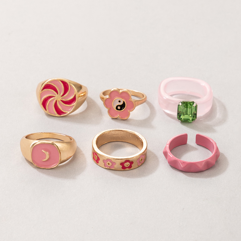 Wholesale Creative Fashion Pink Windmill Flower Open Metal Ring Set Nihaojewelry display picture 2