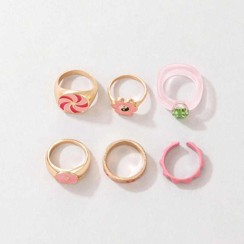 Wholesale Creative Fashion Pink Windmill Flower Open Metal Ring Set Nihaojewelry display picture 3