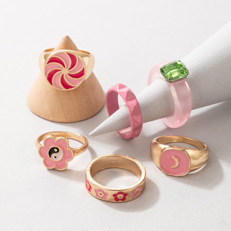 Wholesale Creative Fashion Pink Windmill Flower Open Metal Ring Set Nihaojewelry display picture 6