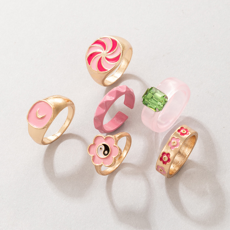 Wholesale Creative Fashion Pink Windmill Flower Open Metal Ring Set Nihaojewelry display picture 7
