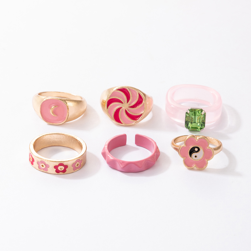 Wholesale Creative Fashion Pink Windmill Flower Open Metal Ring Set Nihaojewelry display picture 8