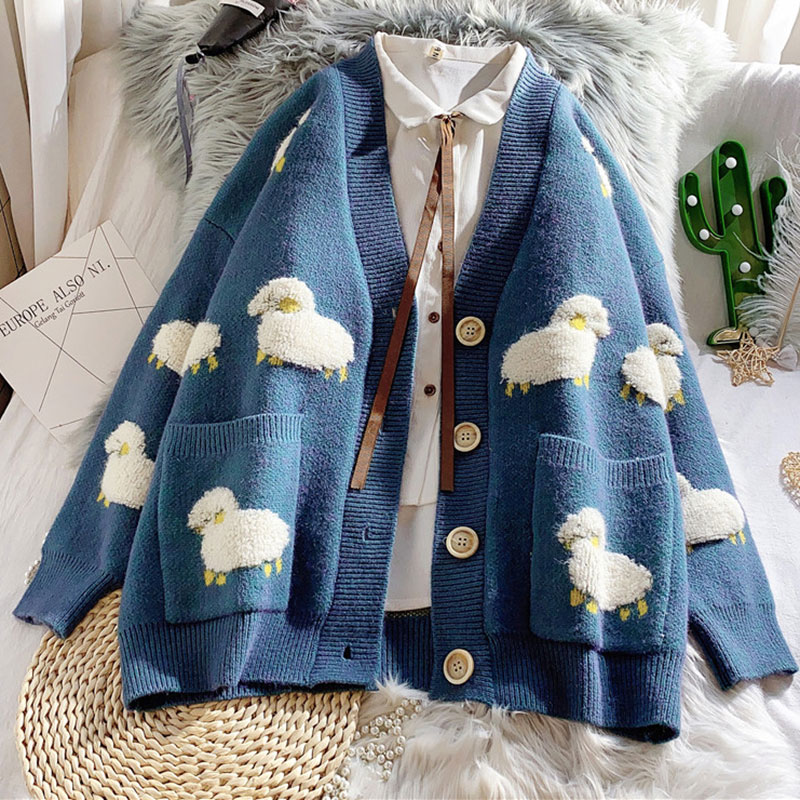 Wholesale Cartoon Lamb Pattern Knitted Cardigan Sweater Nihaojewelry display picture 1