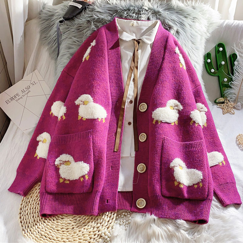 Wholesale Cartoon Lamb Pattern Knitted Cardigan Sweater Nihaojewelry display picture 2