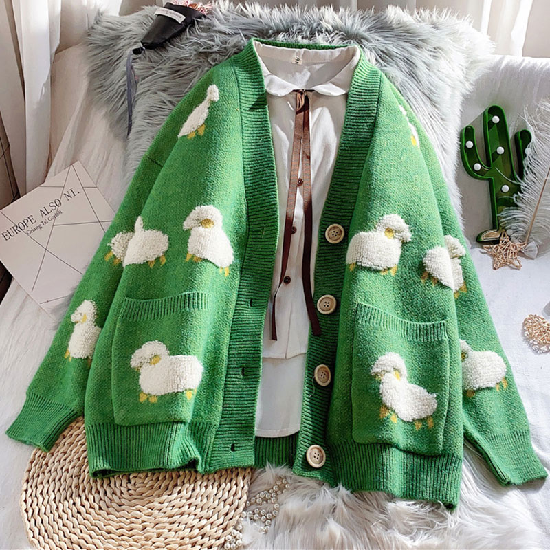 Wholesale Cartoon Lamb Pattern Knitted Cardigan Sweater Nihaojewelry display picture 3