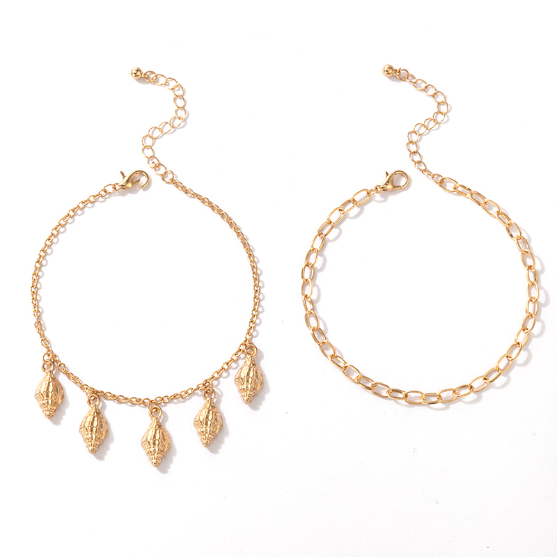 Golden Tassel Shell Conch Golden Anklet 2-piece Set Wholesale Nihaojewelry display picture 1