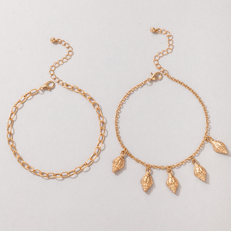 Golden Tassel Shell Conch Golden Anklet 2-piece Set Wholesale Nihaojewelry display picture 2