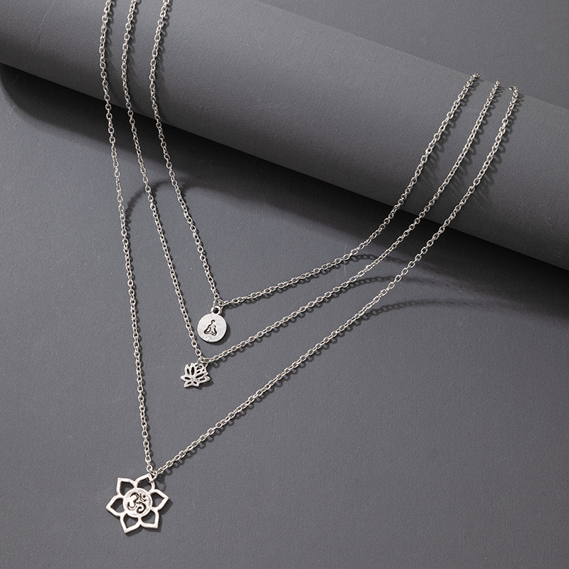 Boho Style Lotus Buddha Image Pendent Three-layer Long Necklace Wholesale Nihaojewelry display picture 1