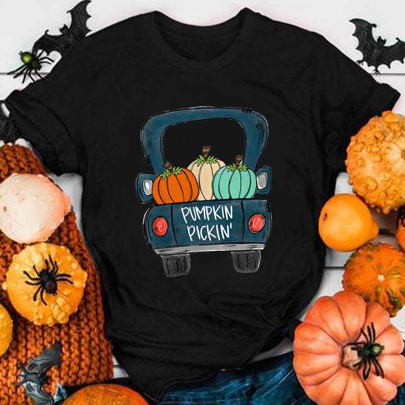 Women's T-shirt Short Sleeve T-shirts Printing Fashion Pumpkin Car display picture 2