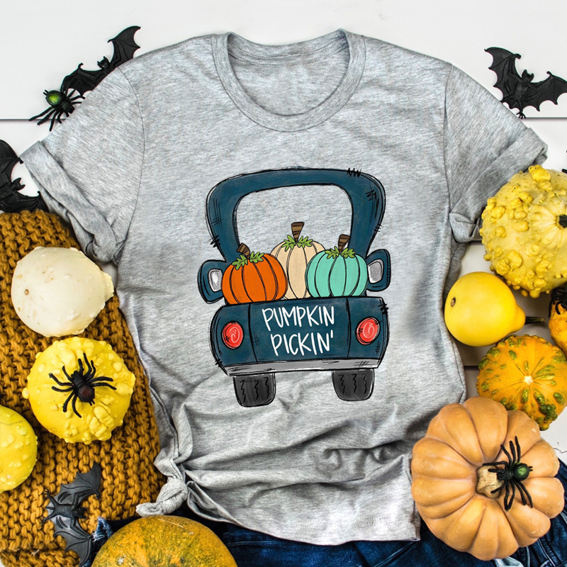 Women's T-shirt Short Sleeve T-shirts Printing Fashion Pumpkin Car display picture 3