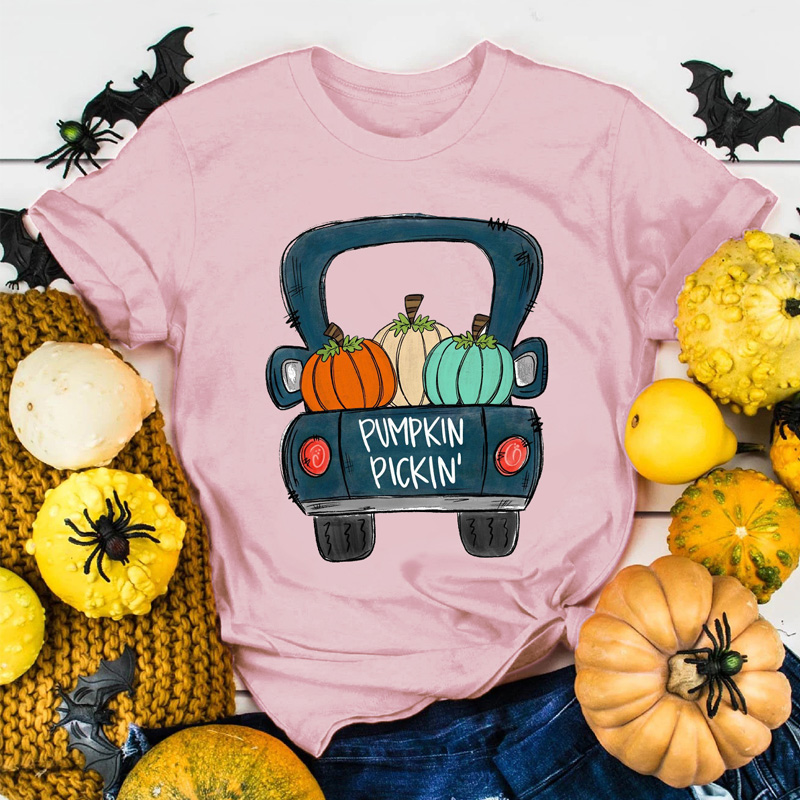 Women's T-shirt Short Sleeve T-shirts Printing Fashion Pumpkin Car display picture 4
