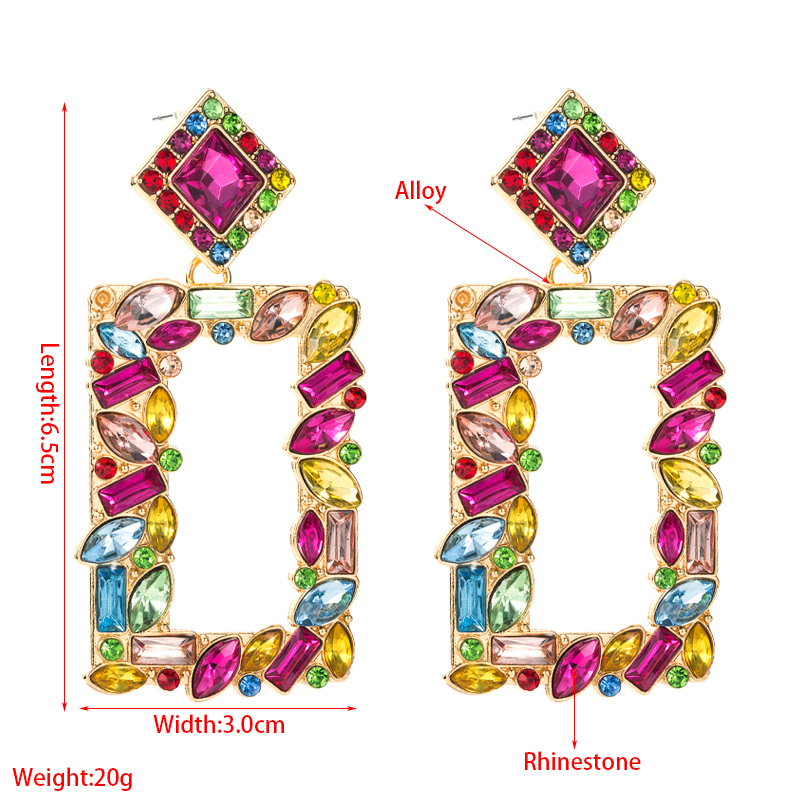 Fashion Geometric Square Alloy Inlaid Color Rhinestones Earrings Wholesale Nihaojewelry display picture 1