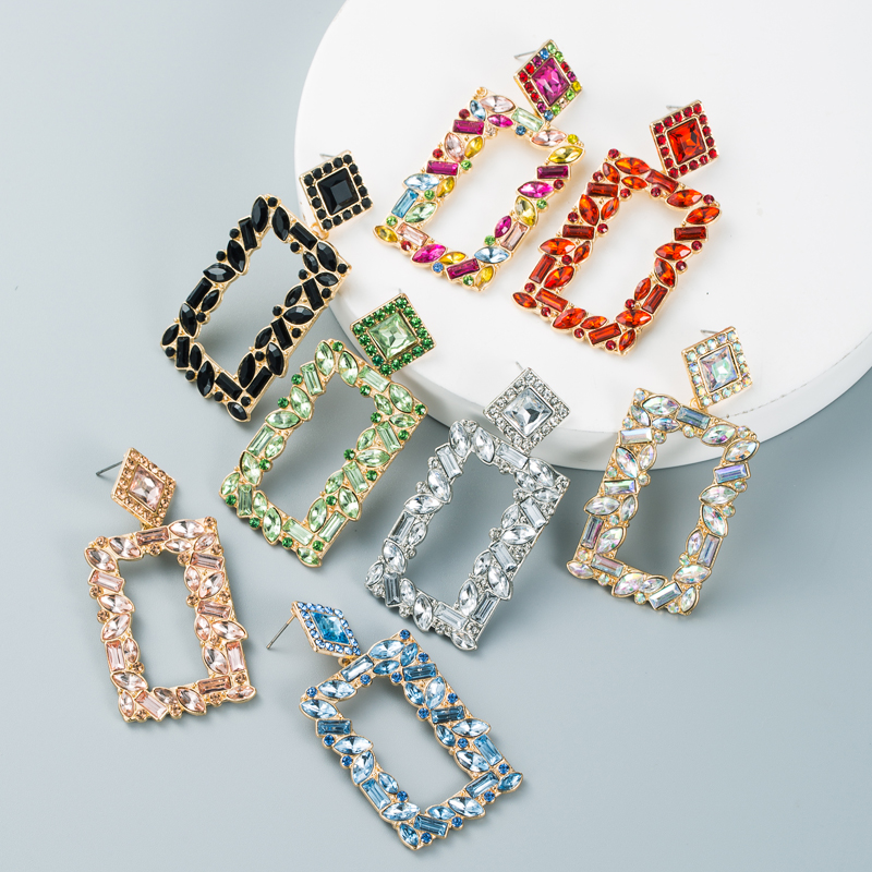 Fashion Geometric Square Alloy Inlaid Color Rhinestones Earrings Wholesale Nihaojewelry display picture 2