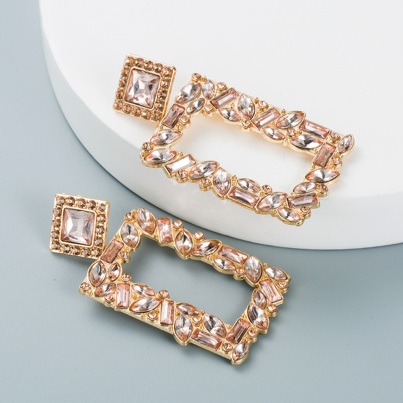 Fashion Geometric Square Alloy Inlaid Color Rhinestones Earrings Wholesale Nihaojewelry display picture 3