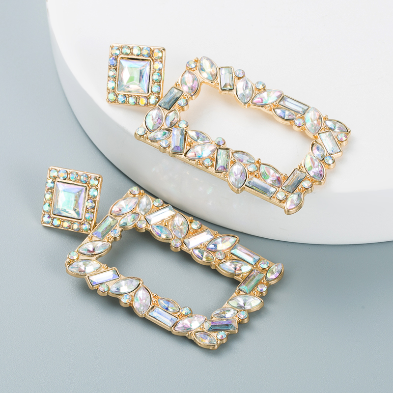 Fashion Geometric Square Alloy Inlaid Color Rhinestones Earrings Wholesale Nihaojewelry display picture 11